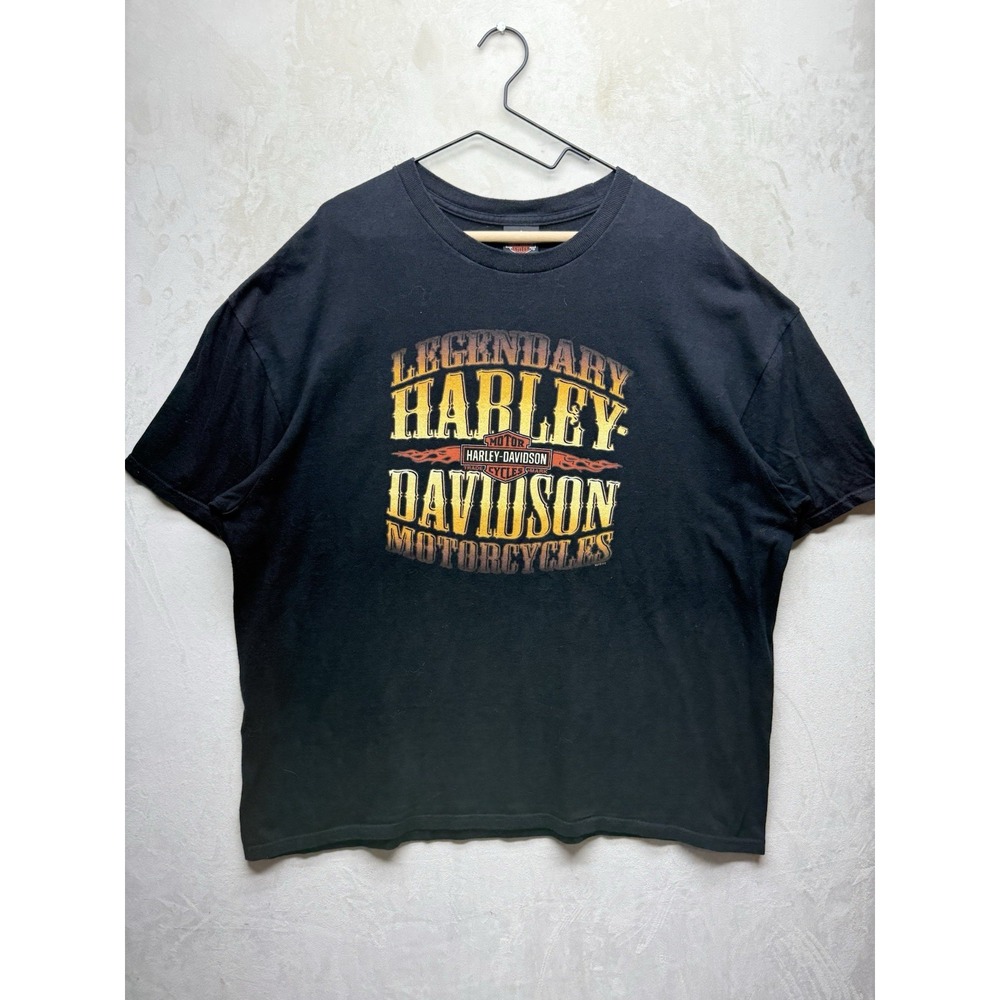 Y2K Harley Davidson Shirt Mens 2XL Black Graphic Short Sleeve Raleigh Faded USA